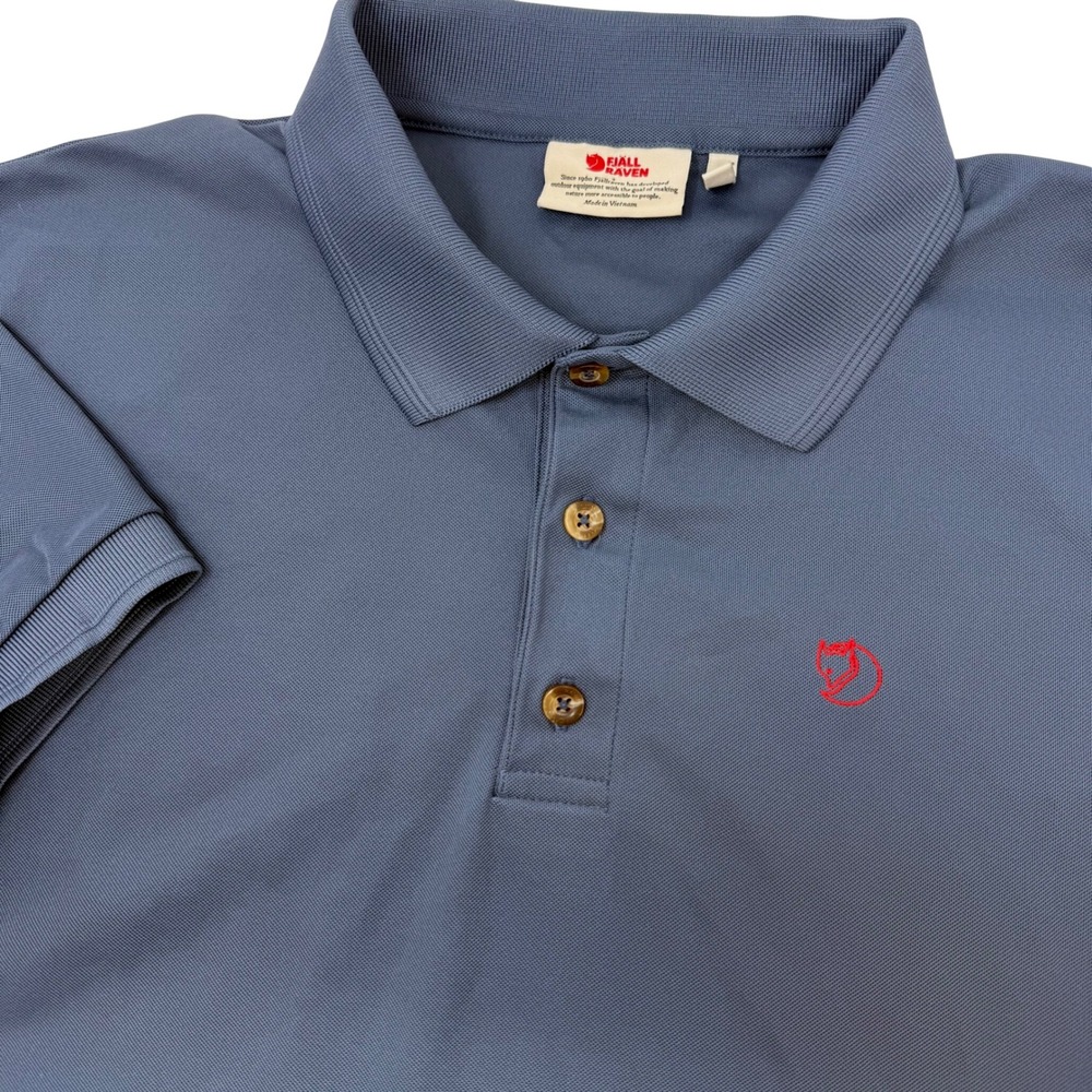 Fjallraven Crowley Pique Shirt Mens Large Blue Short Sleeve Polo 81783